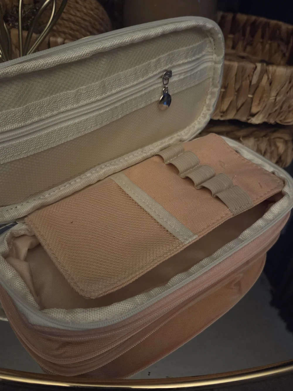 NWT Pink Canvas Cosmetic Organizer Makeup Brush Travel Case | Multi-Compartment